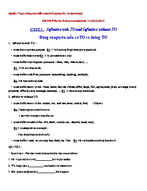 Đề cương ôn tập học kỳ 1 môn tiếng Anh Lớp 11 - Năm học 2016-2017